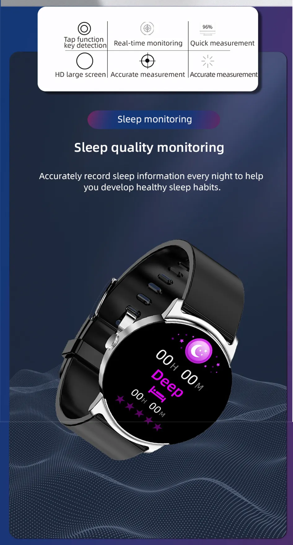 Waterdicht IP68 gezondheids horloge, wearable technologie voor elke dag.