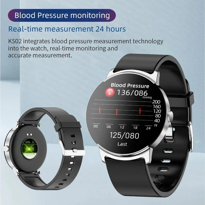 Moderne smartwatch met lichaamstemperatuur meting en digitale gezondheidsfuncties.