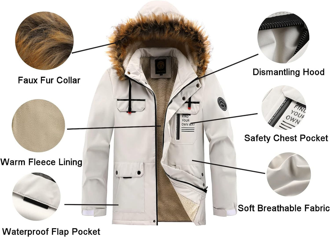 Heren winterkleding: een warme en winddichte parka met verstelbare capuchon.