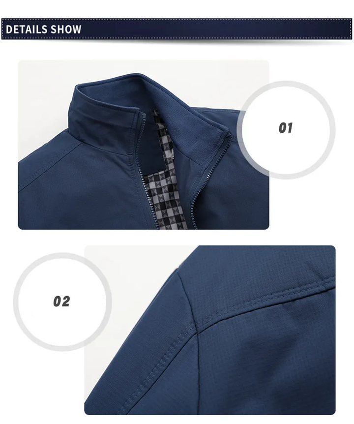 Praktische zijzakken van de veelzijdige heren bomberjas, functioneel en discreet design.