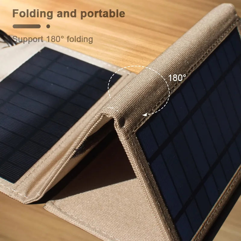 Compacte opvouwbare zonnepaneel powerbank, perfect voor outdoor, reizen en mobiele apparaten.