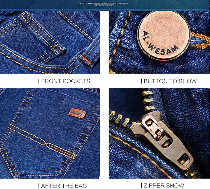 Stijlvolle rechte heren jeans in donkerblauw, rekbaar en comfortabel voor elke gelegenheid.