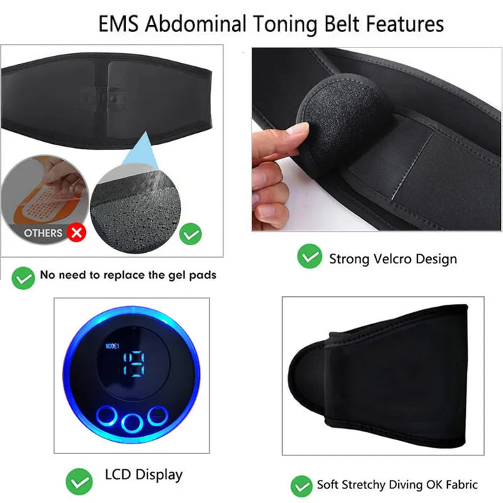 Efficiënte unisex EMS buikspiertrainer. Draagbare fitnessriem die spieren stimuleert voor een sterke core.