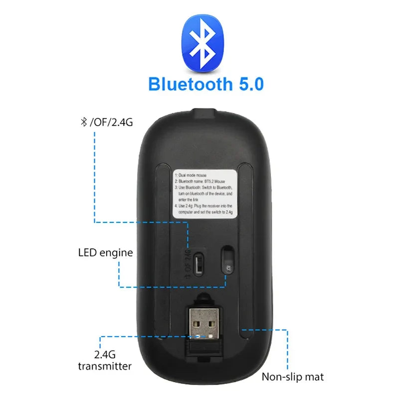 Moderne oplaadbare muis met draadloze connectiviteit, LED-verlichting en ergonomische grip voor alle gebruikers.