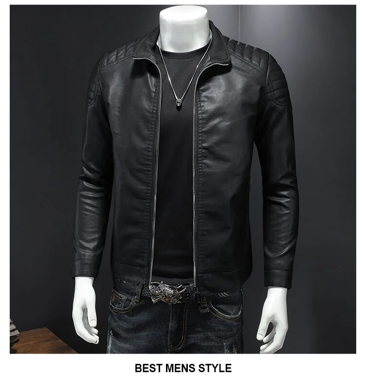 Heren leren look biker jas, stoer en stijlvol. Trendy bovenkleding voor elke man.