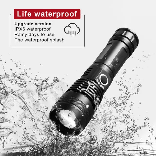 Krachtige oplaadbare LED zaklamp van aluminium, waterdicht, ideaal voor survival en outdoor.