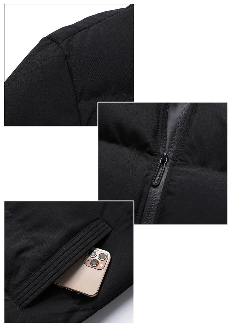 Elegante beige gewatteerde herenjas, warm en stijlvol, perfect voor winterse casual looks.