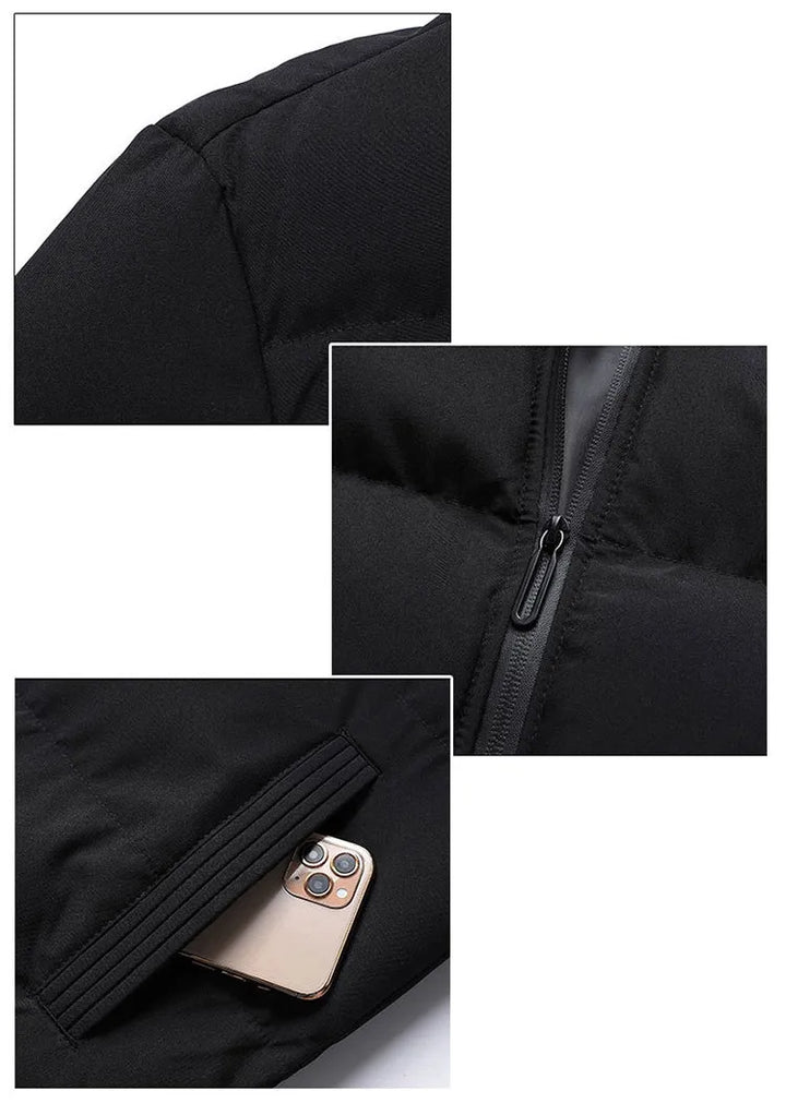 Elegante beige gewatteerde herenjas, warm en stijlvol, perfect voor winterse casual looks.