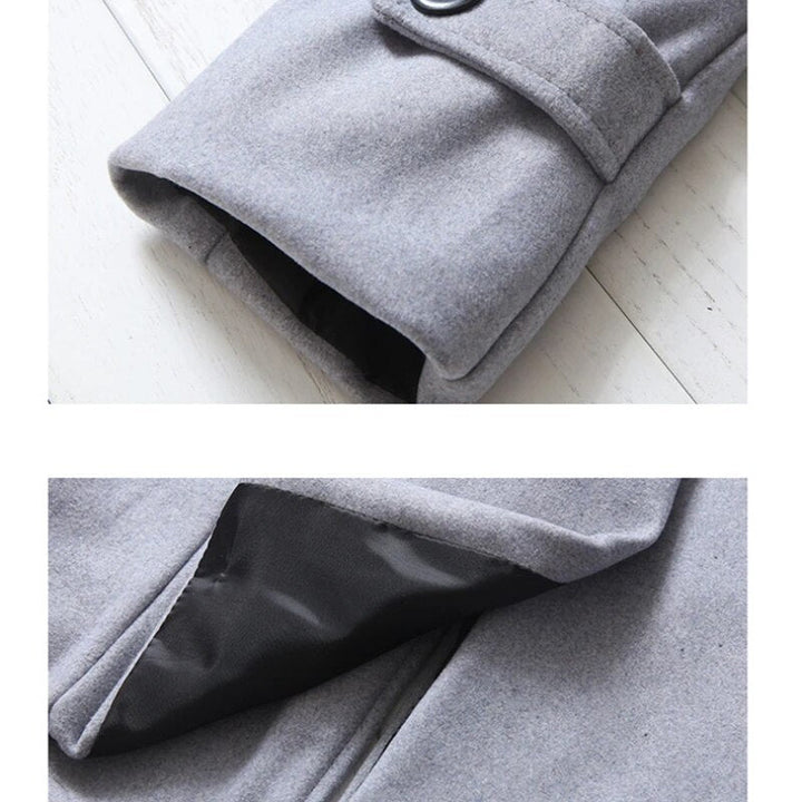 Vooraanzicht elegante heren Britse trenchcoat, winddicht, met revers en dubbele knopen. Perfecte klassieke jas.