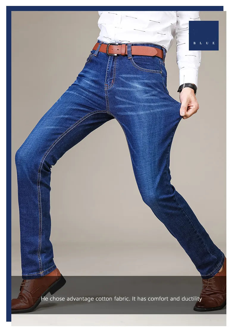Casual rechte spijkerbroek voor heren, blauw, met focus op comfort en stretch.