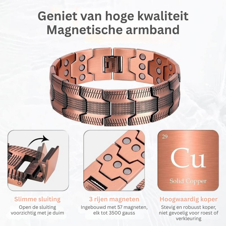 Elegante magnetische armband voor heren en dames, bevordert energie, balans en stressverlichting.
