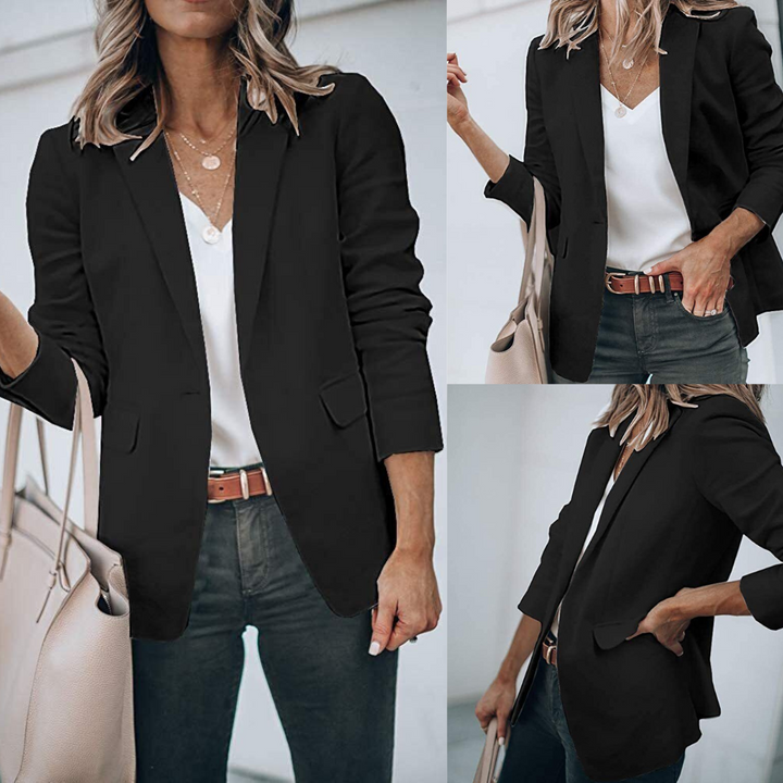 Dameskleding: de Margaux vrijetijdsblazer, effen en chic, een modieuze jas.