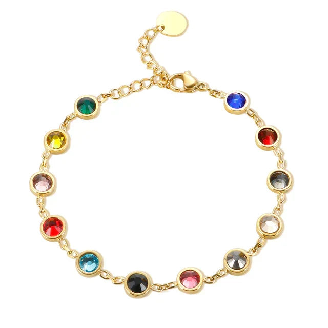 Verstelbare dames regenboogkristal bedelarmband. Kleurrijke armband met glanzende kristallen, perfect cadeau.