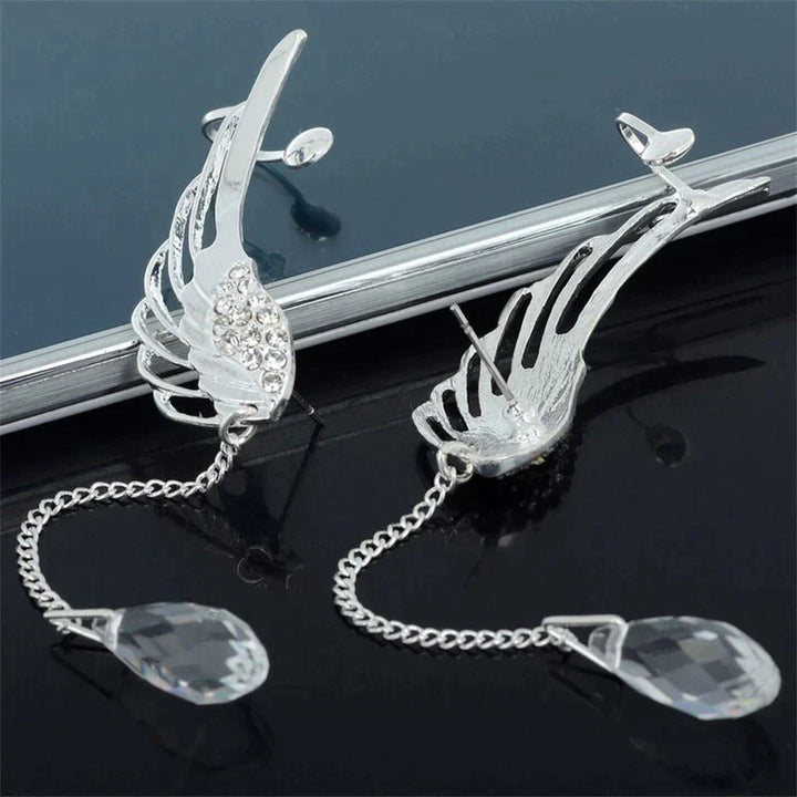 Dames engelenvleugel oorbellen/oormanchet, zilverkleurig. Ideaal cadeau, elegante mode accessoires.