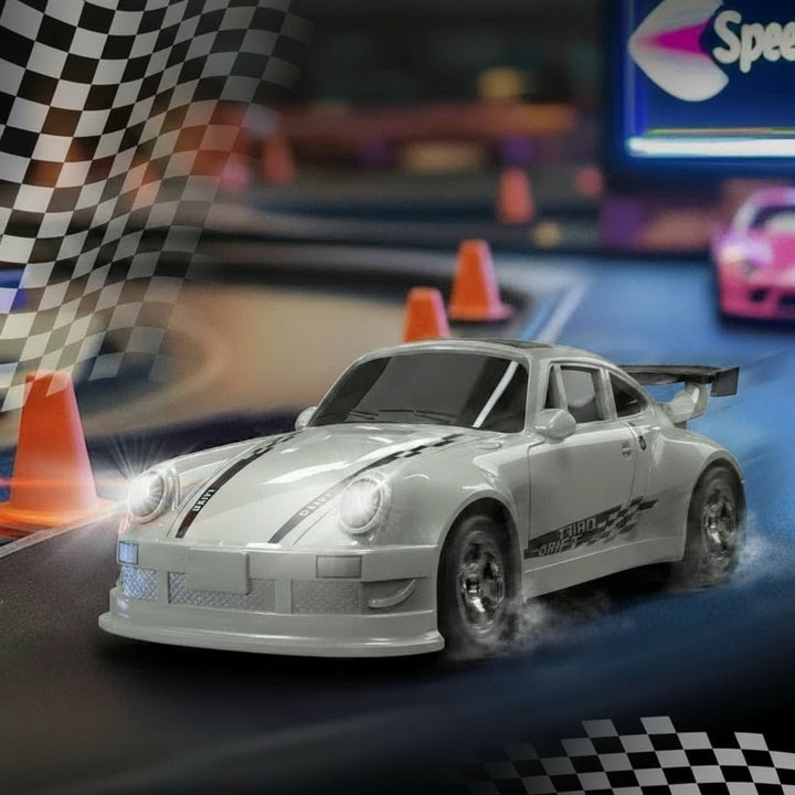 Oplaadbare mini RC driftauto 1:64 met LED lichten. Urenlang speelplezier voor kinderen.