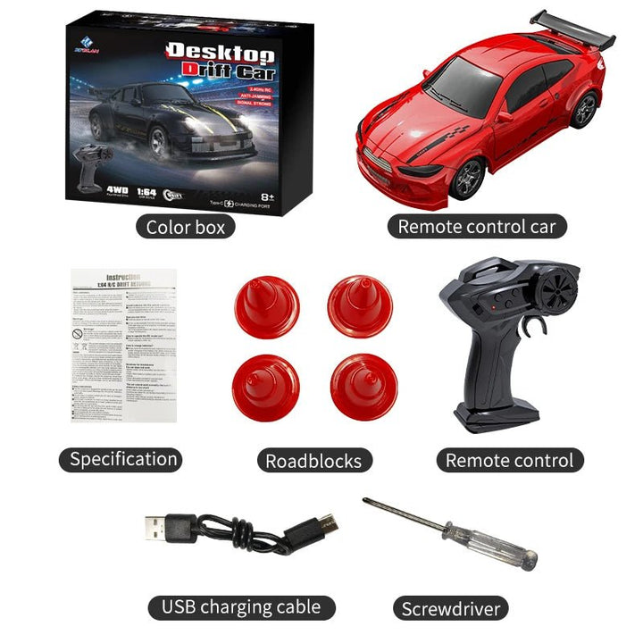 Hobby RC driftauto 1:64 met LED lichten voor beginners en ervaren racers. Oplaadbaar.