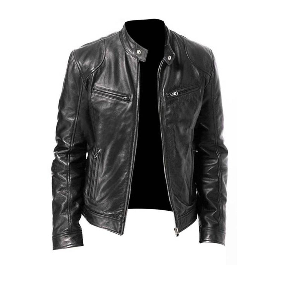Stijlvol heren leren bikerjack, robuust en klassiek. Perfect als nieuwe aanwinst voor herenmode en motorjas.
