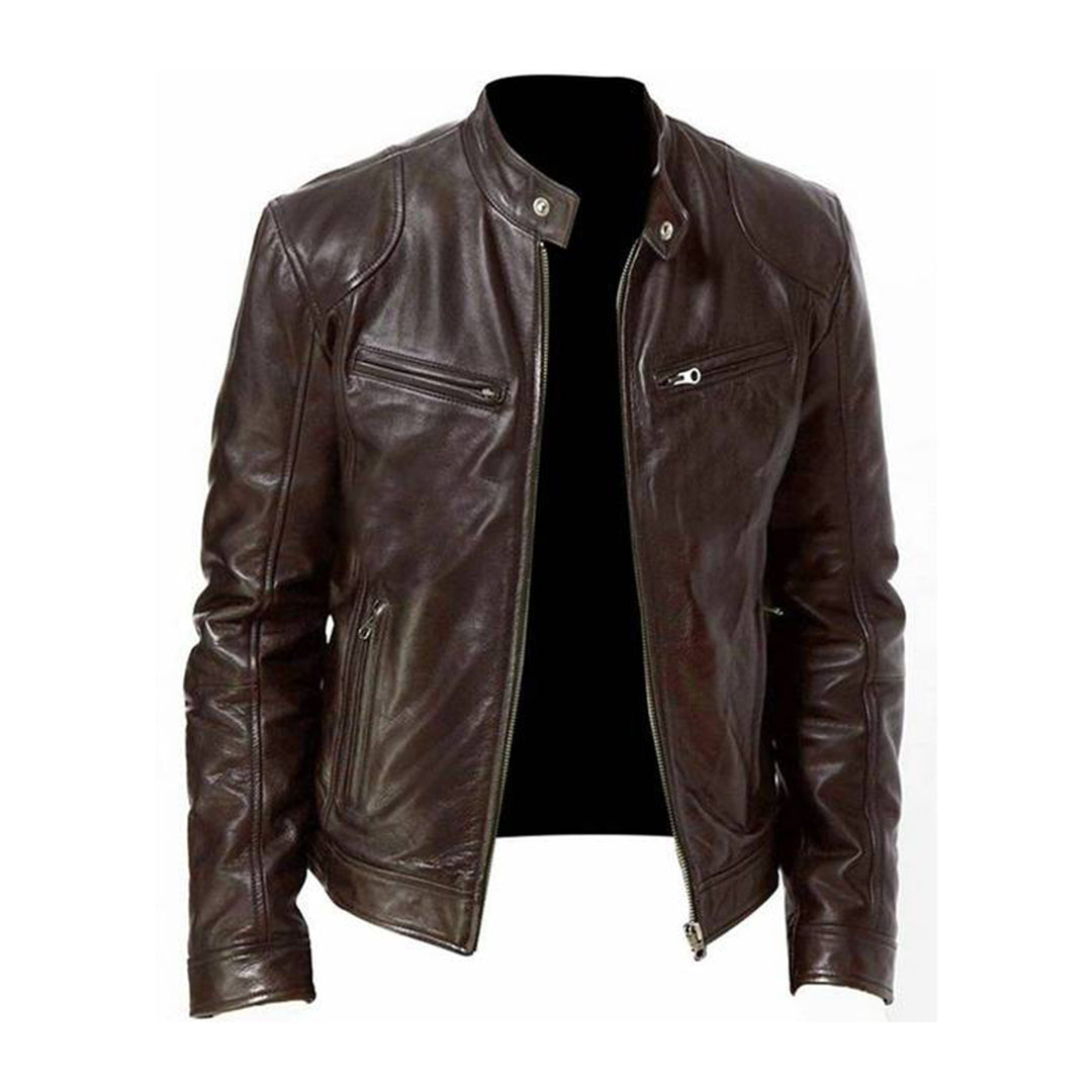 Nieuw heren bikerjack van leer, robuust en stijlvol. Ideaal als polyurethaan/polyester jas voor herenmode.