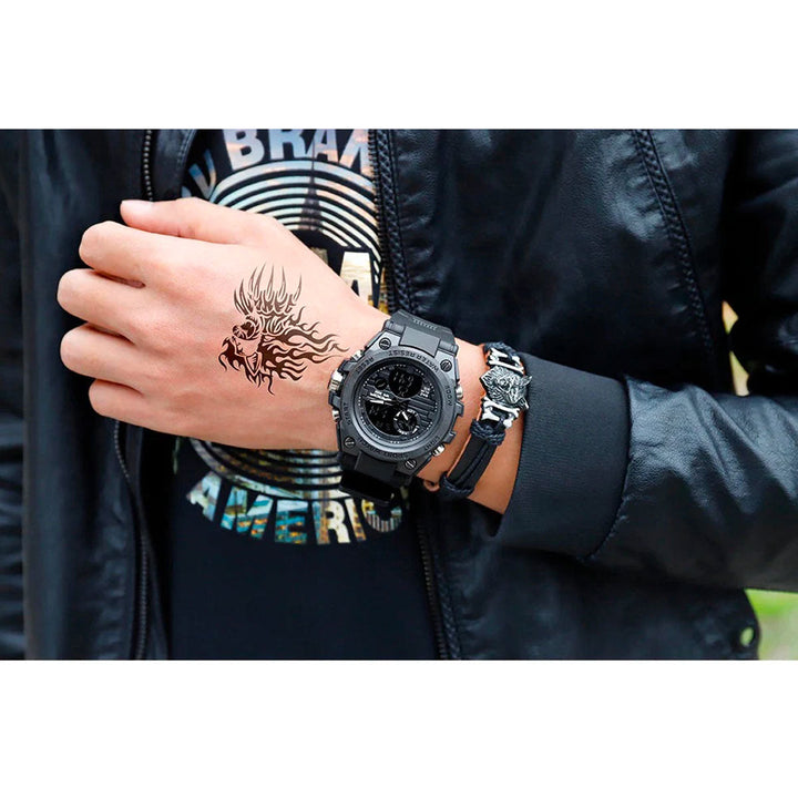 Stijlvol sportief herenhorloge, militair design met dual display. Robuust, waterbestendig en multifunctioneel.