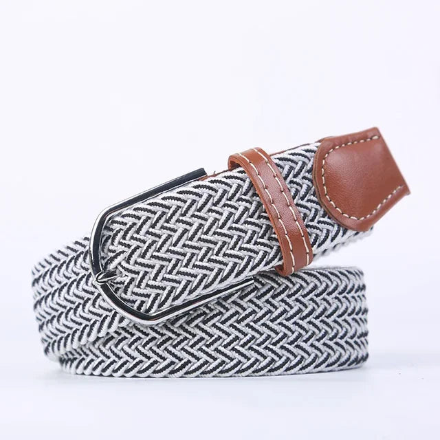 Beige unisex elastische riem van imitatieleer, past zich perfect aan de taille aan.