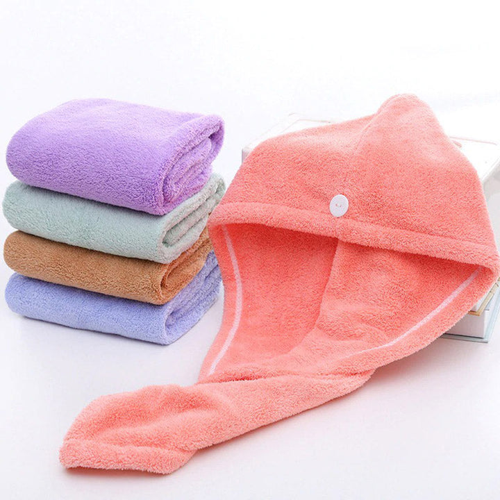 Compacte set sneldrogende haarhanddoeken voor dames, gemaakt van zacht en absorberend microvezel.