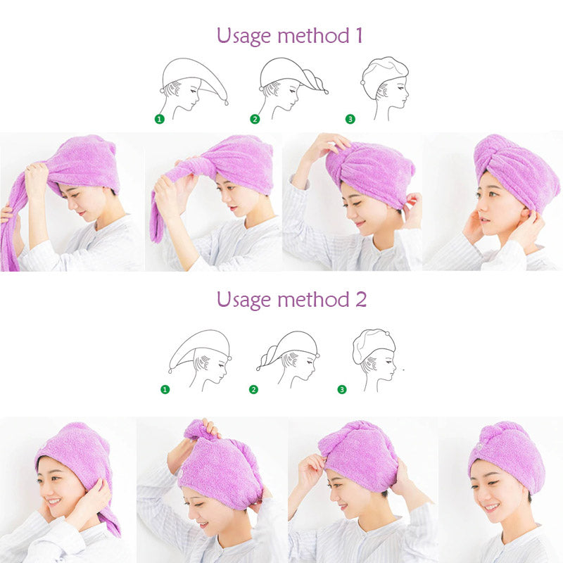 Gevarieerde set van 3 sneldrogende microvezel haarhanddoeken voor dames, voor dagelijkse haarverzorging.