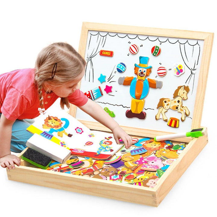 Houten magnetspel voor kinderen, educatief puzzel & tekenbord. Stimuleert creativiteit en ontwikkeling.