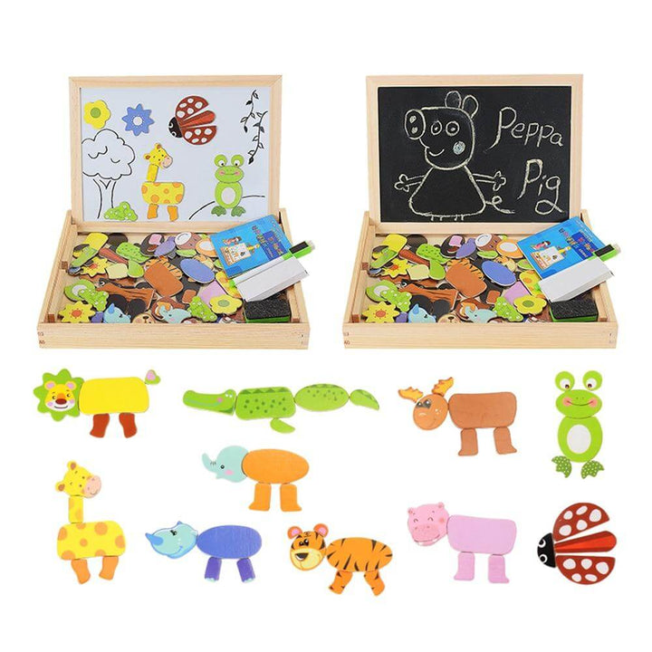 Magnetspel en tekenbord in één voor kinderen. Creatief houten kinderspeelgoed voor uren speelplezier.