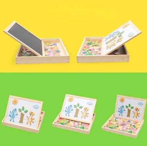 Educatief magnetspel met dieren & circus thema. Houten puzzel en tekenbord voor kinderontwikkeling.