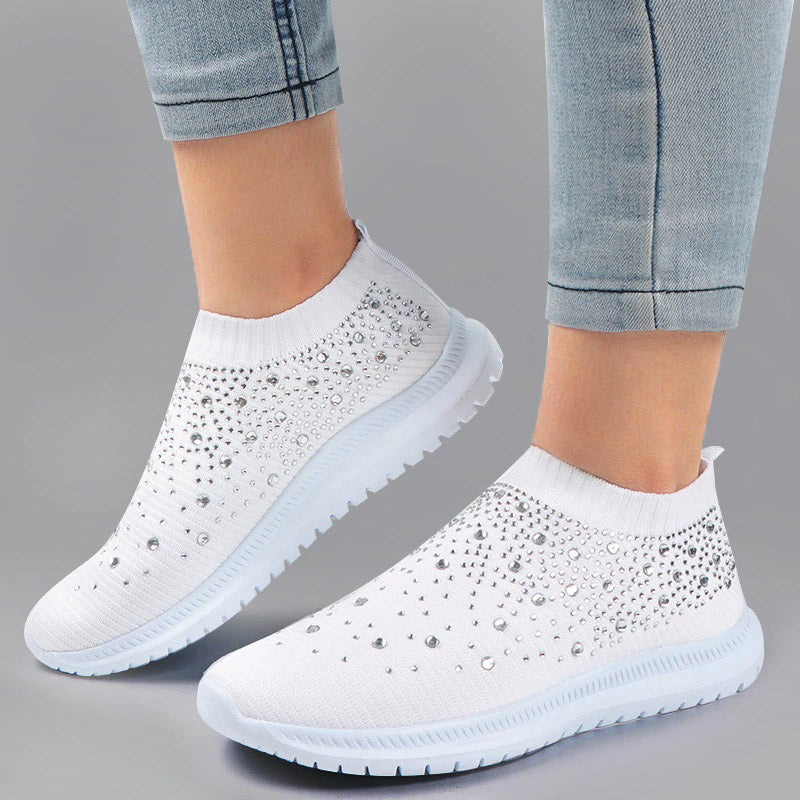 Comfortabele dames sneakers met bling, ideaal voor lange dagen; modieuze instapschoenen.