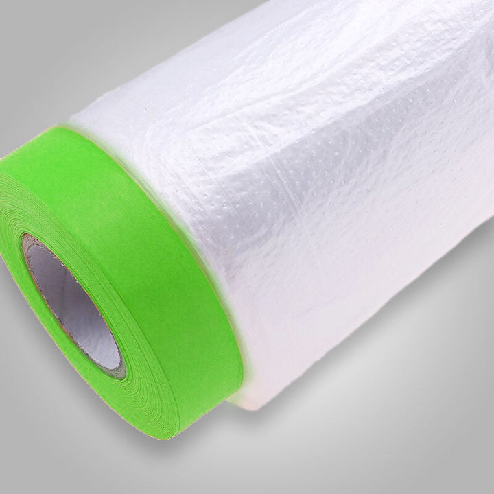 Afdekfolie met afplaktape, beschermt meubels en vloeren tegen verfspatten. Ideaal voor doe-het-zelf.