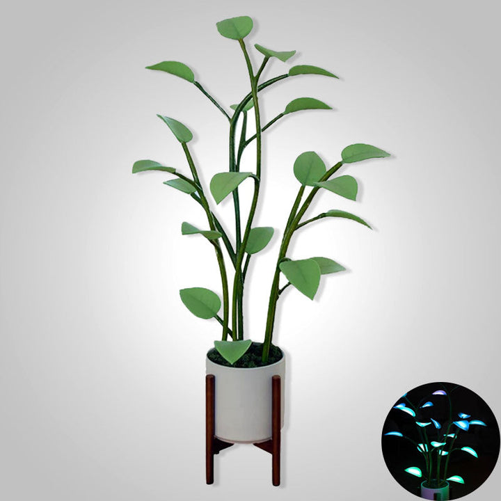 Magische LED plantenlamp met kleurveranderend licht, ideaal voor sfeervolle woonkamer decoratie.