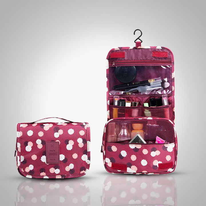Praktische ophangbare toilettas van polyester, ideaal voor reizen, camping en badkamer organisatie.