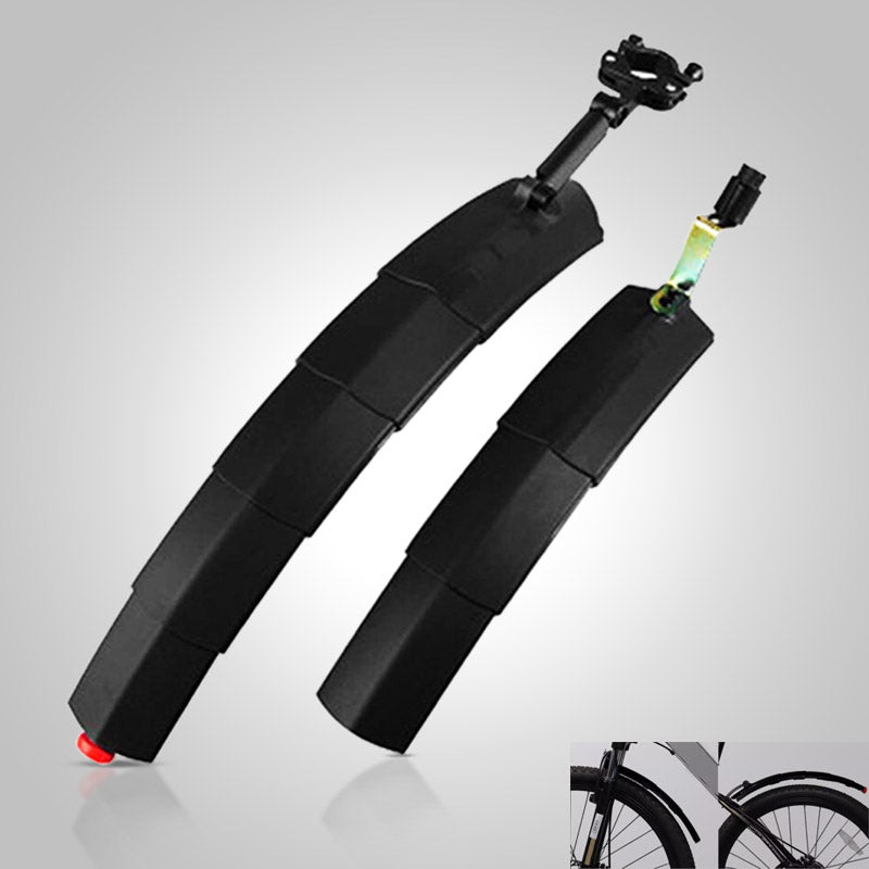 Telescopische fiets spatbordset met verlichting; universele pasvorm voor verbeterde veiligheid.