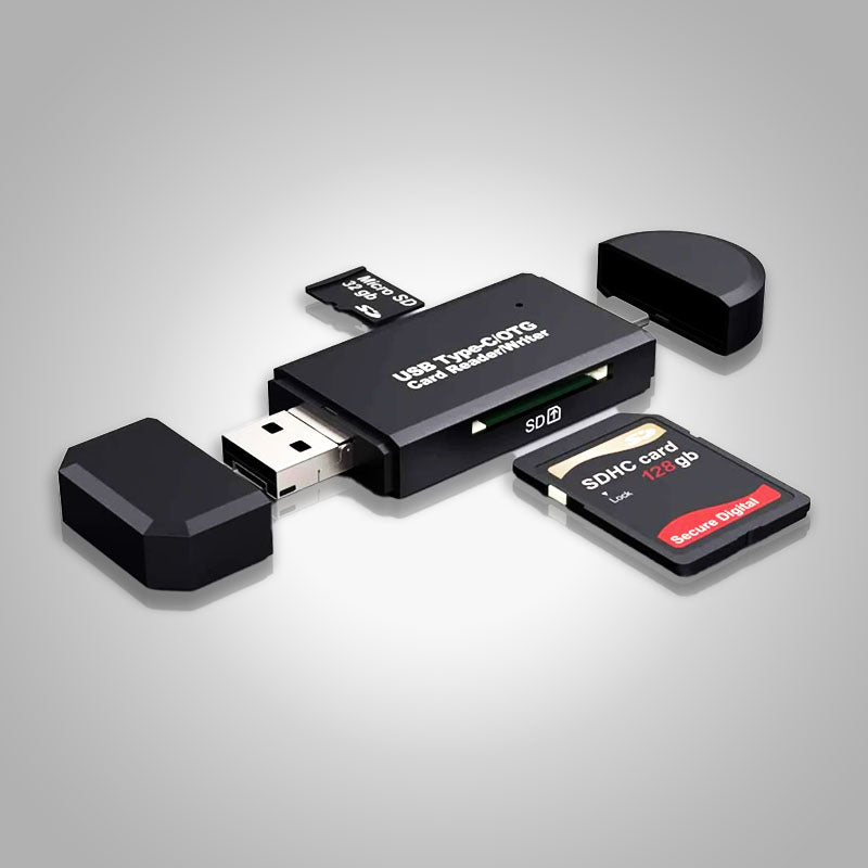Compacte USB-C kaartlezer en geheugenstick. Universeel voor SD/MicroSD kaarten, ideaal voor back-up en opslag.