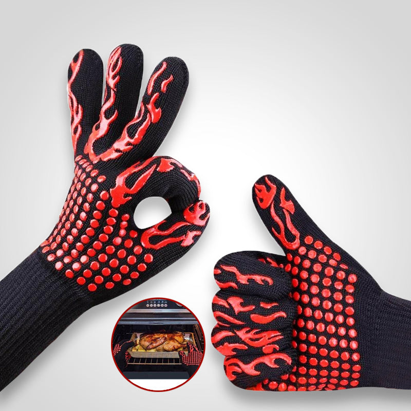 Multifunctionele hittebestendige handschoenen voor BBQ, oven en open vuur, geschikt voor unisex gebruik.