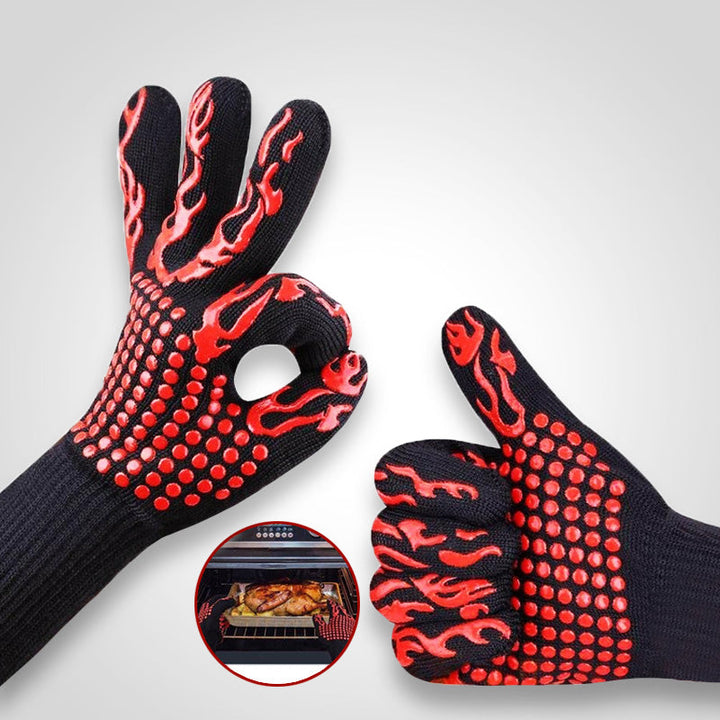 Multifunctionele hittebestendige handschoenen voor BBQ, oven en open vuur, geschikt voor unisex gebruik.