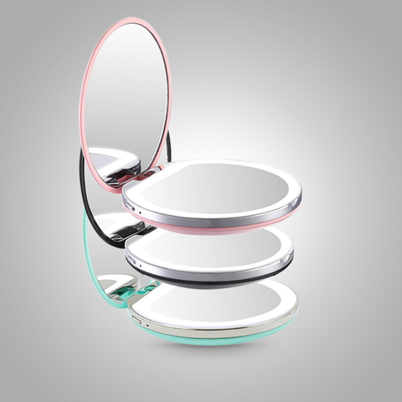 Groene oplaadbare LED make-up spiegel, perfecte reisgenoot voor elke schoonheidsroutine.