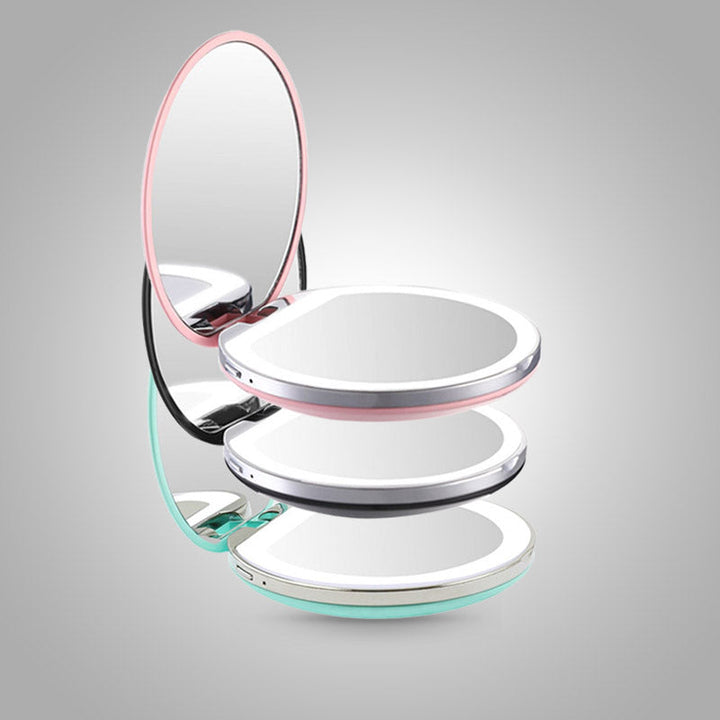 Groene oplaadbare LED make-up spiegel, perfecte reisgenoot voor elke schoonheidsroutine.