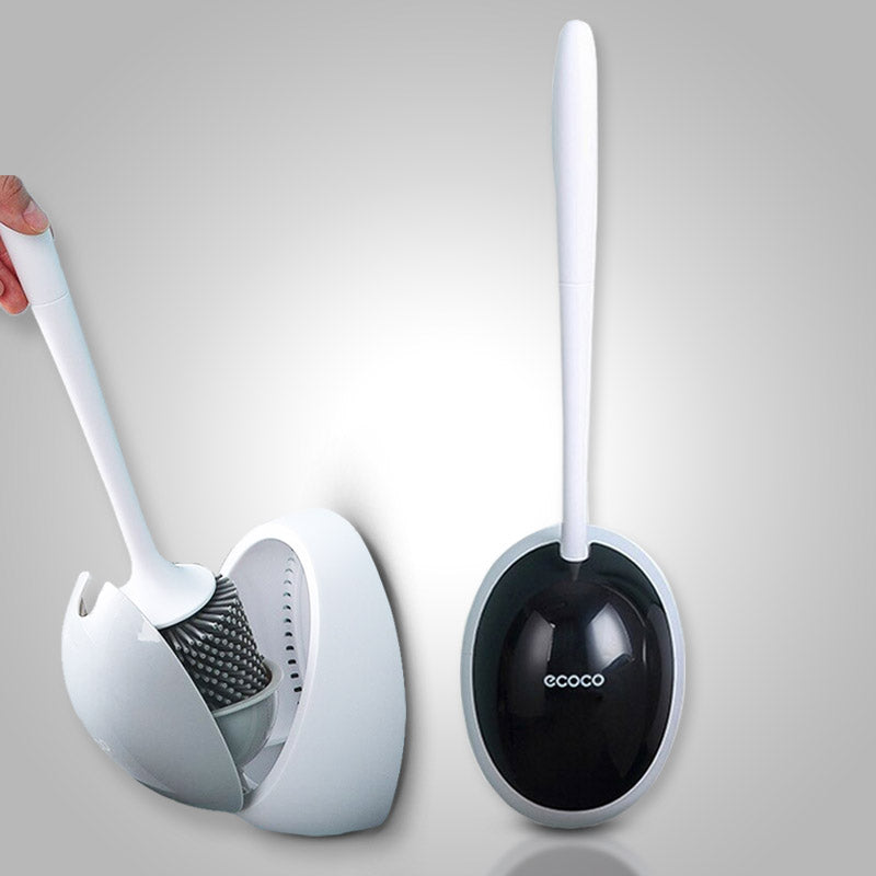 Wandgemonteerde flexibele siliconen toiletborstel; bespaart ruimte en zorgt voor reinheid.
