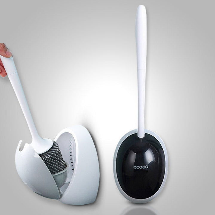Wandgemonteerde flexibele siliconen toiletborstel; bespaart ruimte en zorgt voor reinheid.