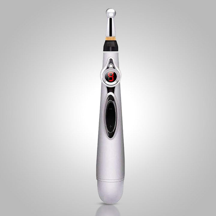 Rustige scène met de elektrische acupunctuur pen, symboliseert welzijn en dagelijkse ontspanning.
