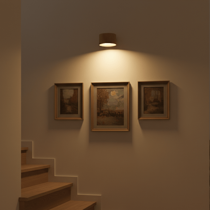 USB-C oplaadbare draadloze LED wandlamp, Scandinavisch design voor slaapkamer of gang.