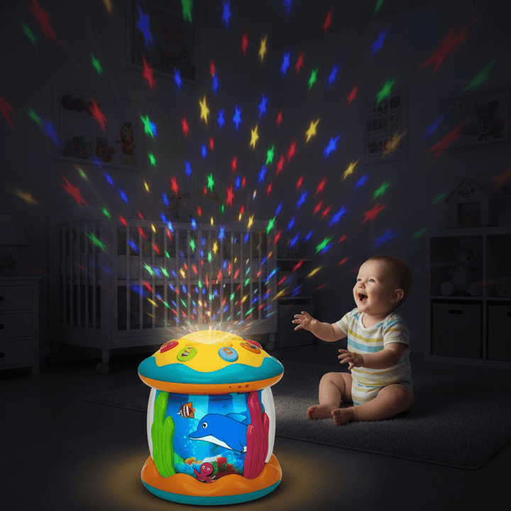 Magische baby trommel met licht en geluid, ideaal voor sensorische ontwikkeling van baby's 0-3 jaar.