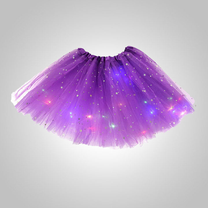 Meerlaagse tutu rok met ingebouwde LED verlichting, een sprankelende dansrok voor meisjes.