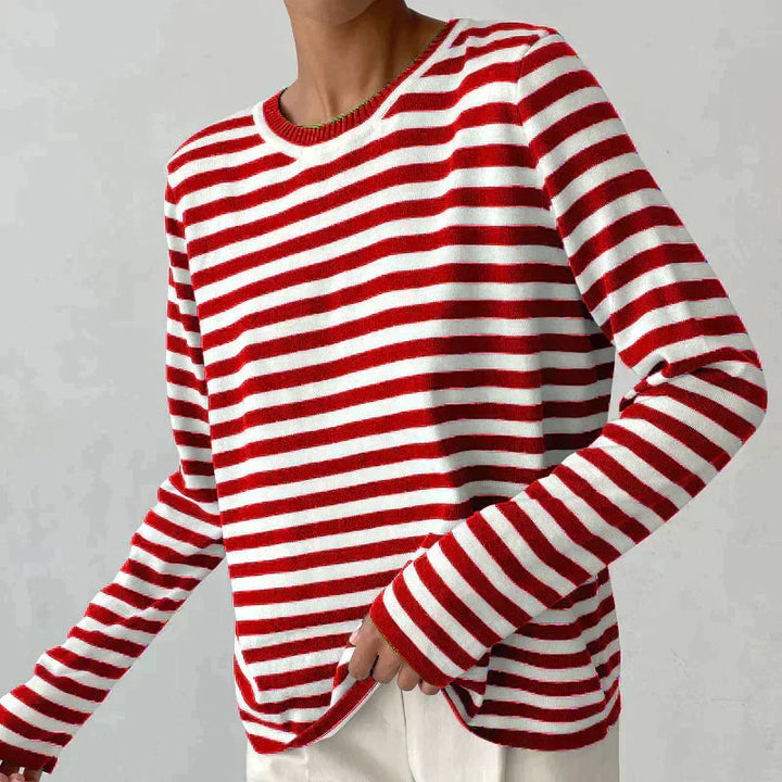Dames sweatshirt met klassieke strepen, ronde hals en losse pasvorm, ideaal voor dagelijkse mode.
