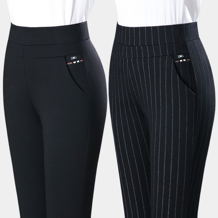 Elegante slim fit dames stretchbroek met hoge taille, veelzijdig voor zowel zakelijke als casual outfits.