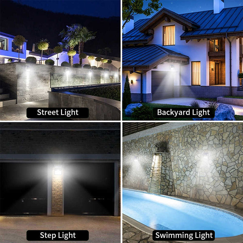 Moderne draadloze LED buitenlamp op zonne-energie met bewegingssensor, verhoogt de veiligheid rondom huis.