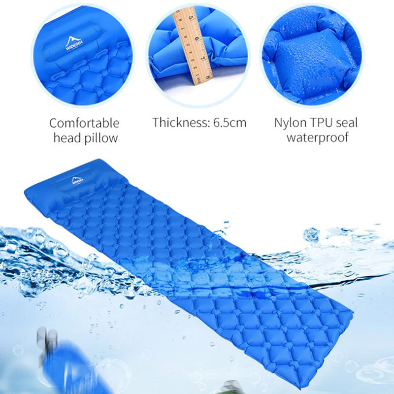 Lichtgewicht en compact opblaasbaar camping matras voor comfortabel buiten slapen.
