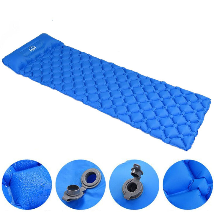 Outdoor slaapmat, opblaasbaar en comfortabel, ideaal voor kamperen en reizen.